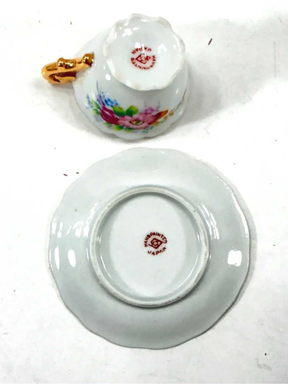 Vintage Miniature Mini Tea Cup Saucer Set Porcelain Hand Painted Flower Japan